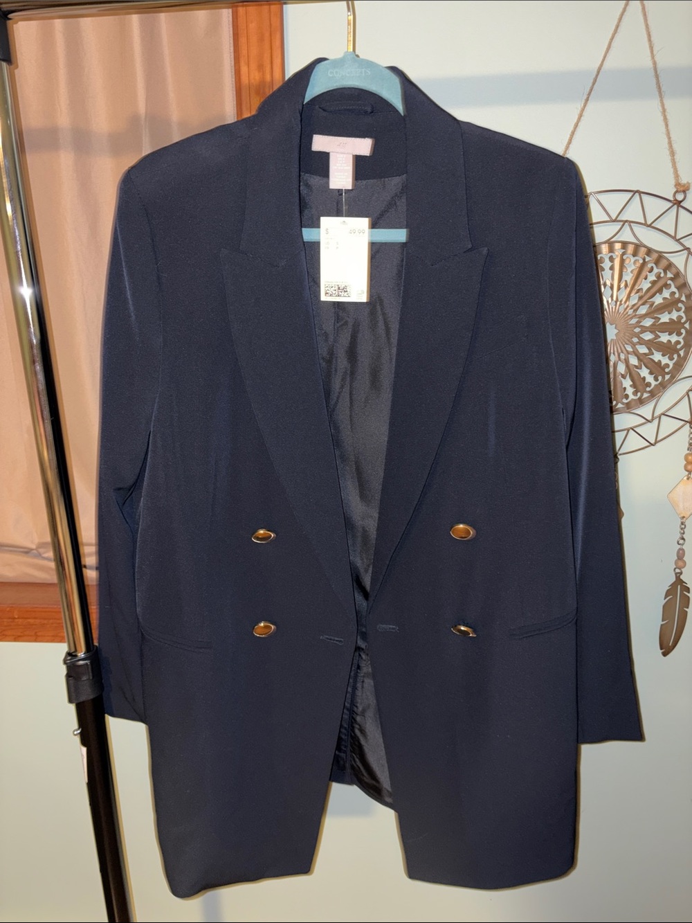 H&M Navy Double-Breasted Blazer with Gold Buttons